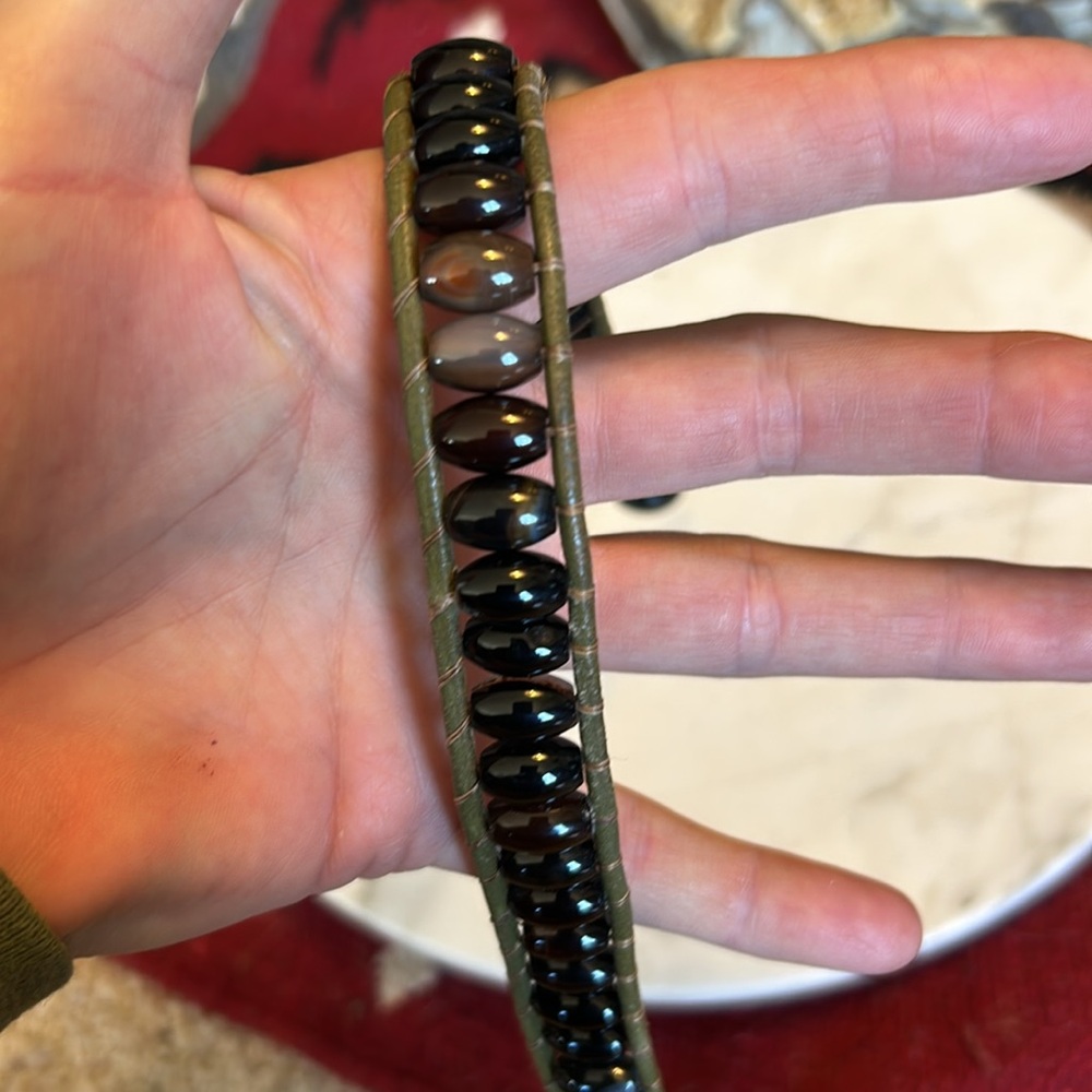 Hand made Agate stone leather wrap Brown and green Beaded Bracelet - Picture 12 of 13